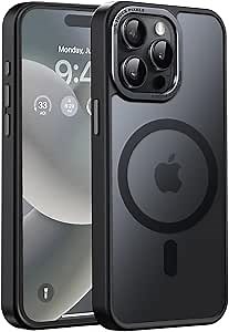 Newfuture Upgraded Magnetic for iPhone 15 Pro Max Case [Compatible with Magsafe] [Mil-Grade Protection], Pocket-Friendly, Slim Translucent Phone Case Cover for iPhone 15 Pro Max 6.7", Black