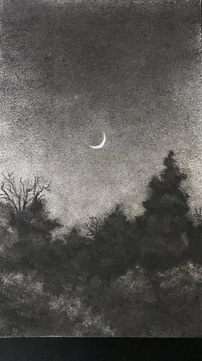 Charcoal Drawing of the Moon at Night