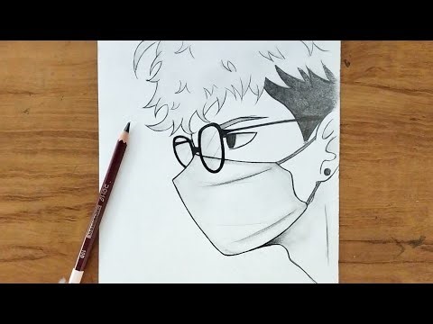 How to Draw Anime boy wearing glasses|| how to draw a Anime boy wearing mask step-by-step
