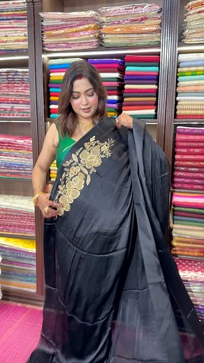 Satin crape embroidered saree whatsapp booking number-7003243793 #ethnicboutique #sareelove #satincrape | Ethnic boutique
