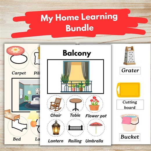 My Home Learning Bundle | Cut,paste, Interactive Matching Binder & House Vocabulary Worksheets - Etsy Canada