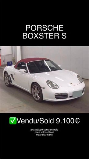 IMPORT AUTO JAPON 🇯🇵 on Instagram: "🇯🇵 IMPORT JAPON – PORSCHE BOXSTER S 🇯🇵 ☀️ Le plaisir du flat-6 en version roadster 🚗 Porsche Boxster S (987) 📆 Année : 2005 ⚡ Puissance : 280 ch 📍 Kilométrage : 72 000 km 💰 VENDUE : 9 100 € ✅ Prix adjugé hors frais 🏁 Japan Auction 🇯🇵 ⸻ ⚙️ FICHE TECHNIQUE DÉTAILLÉE 🔧 Moteur : Flat-6 3.2 atmosphérique ⚡ Puissance : 280 ch 🔥 Couple : 320 Nm 🚀 0–100 km/h : ≈ 5,4 s ⚙️ Boîte : Manuelle / Automatique (selon configuration) 🔄 Transmission : Propulsion 