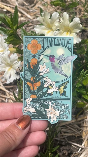 Plant Native Sticker With Hummingbird and Butterfly, California Native Plants, Art Nouveau Style | Vinyl - Etsy