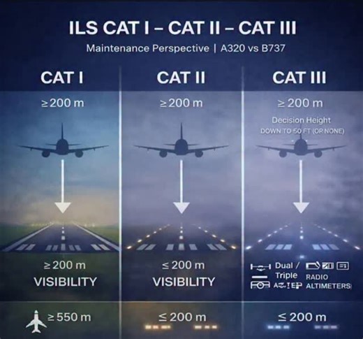 pratham_pathak👨🏻‍✈️✈️ | A CAT I, CAT II, or CAT III approach defines how low a pilot can go in poor visibility while still landing safely ✈️🌫️ These categories... | Instagram