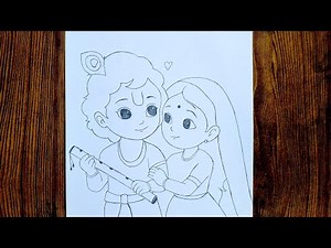 Radha and Krishna simple pencil outline drawing step by step II Easy Drawing