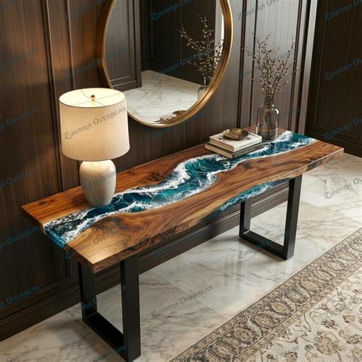 Blue Ocean Resin River Console Table – Natural Wood Sofa Table, Beach Inspired Furniture - Etsy Canada