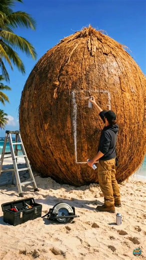 Turning a Giant Coconut Into a Secret Beach House 🥥🏠