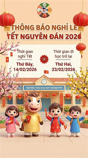 Lịch nghỉ Tết Nguyên Đán 2026 cho học sinh Tiểu Học