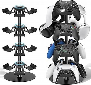 Controller Halter für Tisch, drehbarer Spiel Kopfhörer Halterung, kompatibel mit PS5/PS4/Xbox/Switch/PS Portal, universeller Spieler Zubehör Headset Stand für 12 Controller Storage (Schwarz,4 Stück)
