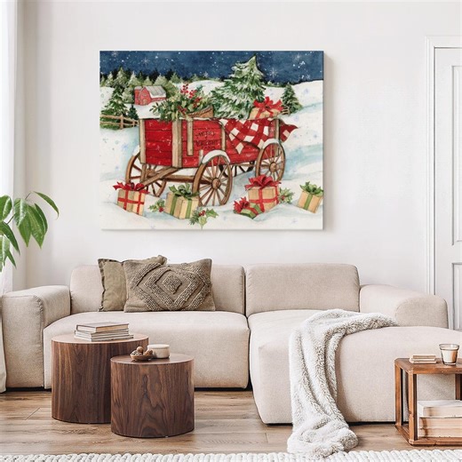 Winter Farm Wall Art - Horizontal Framed Canvas - Living Room Wall Decor - Holiday Art - Etsy