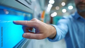 A smart glass manufacturing facility produces electrochromic windows. A finished window is shown transitioning from clear to dark with the press of a button, demonstrating the vari