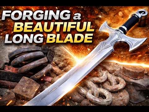 Forging a Beautiful Long Blade from Rusty Spring Steel (Full Process)