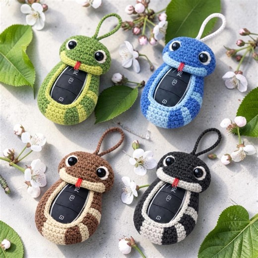 Crochet Snake Car Key Cover - Snake Key Fob Case - Handmade Amigurumi Smart Key Protector - Cute Driver Gift - Custom Key Sleeve - Etsy