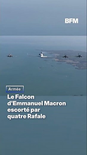 Le Falcon d'Emmanuel Macron escorté par quatre Rafale avant son discours sur la dissuasion nucléaire