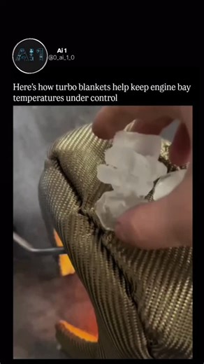 Ai 1 on Instagram: "🚗🔥 A turbo blanket is a heat-resistant insulating cover designed to wrap around the hot side of a turbocharger, helping contain extreme exhaust heat. By keeping heat inside the turbo, it reduces under-hood temperatures, protects nearby components like wiring and hoses, and helps maintain cooler, denser intake air for better combustion and smoother performance. Keeping exhaust gases hotter also improves turbo efficiency and faster spool, making it a simple upgrade with real 