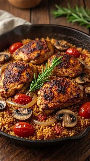 One-Pan Garlic Herb Chicken & Rice 🔥 #healthybytes #foodie #foodshorts