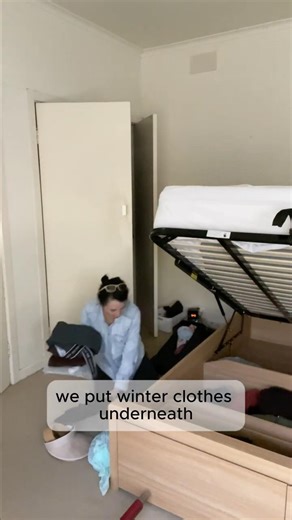 What to store under a gaslift bed. #declutter #wardrobeorganizer #closetorganization #homeorganiser