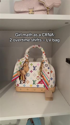 Girl math as a CRNA: 2 overtime shifts= Louis Vuitton x murakami bag. This is the Alma bb from the 2026 launch. I got the bandeau as well because I love the look of one tied around the handle of the bag. And I had the charm already from the first launch 🥰 @Deluxy #crna #nurse #studymotivation