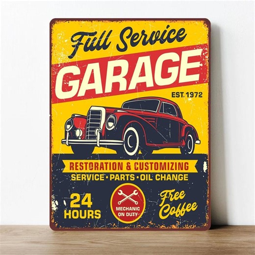 Full Service Repair Garage Metal Sign – Vintage Car Parts Wall Plaque - Etsy