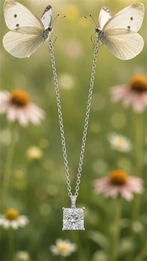 Princess Cut Moissanite Diamond Necklace Held by Butterflies 🦋✨ | TRYNDI JEWELRY