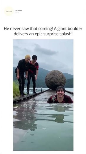 He never saw that coming! A giant boulder delivers an epic surprise splash!