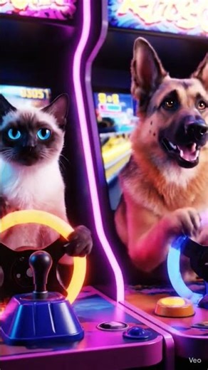 The cat🐈 with 🐕 🚗 🏁 games 🎮 #cat #cute #funny #cartoon #funny #cuteanimal #talking #shorts #music
