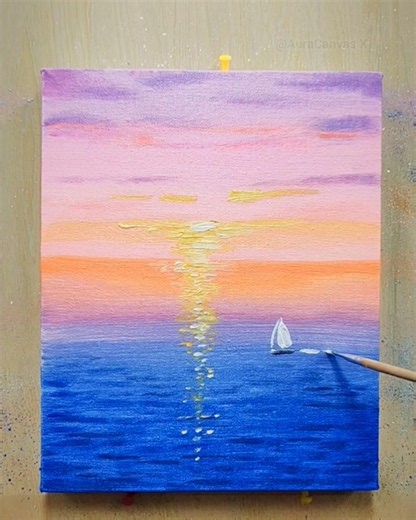 Dreamy Ocean Sunset Acrylic Painting on Canvas 🌅🎨