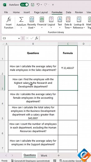 🔍👥💼🔢 Utilize AVERAGEIFS dynamically to calculate salary based on gender and department in Excel! 💡💻 When you need to calculate average salaries based on specific criteria, such as gender and department, Excel's AVERAGEIFS function comes to the rescue. AVERAGEIFS allows you to calculate the average salary by applying multiple conditions simultaneously. 🗂️🔍👥💼🔢 By applying the AVERAGEIFS function with the appropriate ranges and criteria, Excel will calculate the average salary based on t
