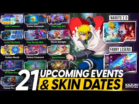ALL 21 UPCOMING EVENTS & SKINS RELEASE DATES | PROMO DIAMONDS | NARUTO 2.O | FANNY LEGEND & MORE