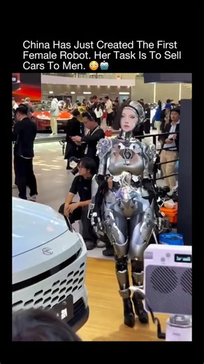 VIRAL | INTERESTING | PEOPLE on Instagram: "Spectators at a recent car exhibition were stunned when they came face-to-face with one of the world’s first female-presenting humanoid robots — complete with realistic facial expressions, smooth skin textures, and features almost identical to a human woman. The clip shows people circling around her in disbelief, trying to figure out whether they’re looking at a person or a machine. And the funniest part? Her assigned “job” for the event was to sell ca