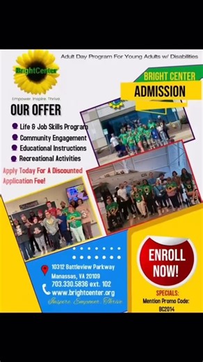 “More Than Care — A Community 🌟 Now Enrolling” 🌟 NOW OPEN: ADMISSIONS AT BRIGHT CENTER 🌟 Families — if you’re looking for a safe, supportive, and empowering place for your adult loved one with developmental and intellectual disabilities, Bright Center is here for you. 💛🌻 We provide: ✨ Life-enrichment & skill-building programs ✨ Structured daily activities ✨ Community engagement & vocational support ✨ A caring team that treats every individual with dignity and respect At Bright Center, we do
