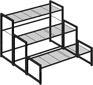 Simple Trending 3 Tier Metal Plant Stand Outdoor Indoor Waterproof, Stackable Heavy Duty Tall Plant Shelf Flower Pot Holder for Garden, Display Rack, Black