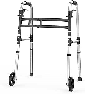 Loyoda Folding Walkers for Seniors，Medical Bariatric Walker Lightweight 5'' Front Wheel Walker Height and Width Adjustable Aluminum Standard Walker for Handicap