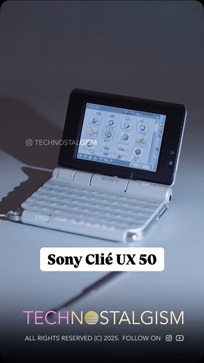 Tech Nostalgism on Instagram: "🆕 technostalgism.com/store (link in bio) The Clié UX 50 PDA (2003) is Sony design at its finest. Curves, waves, hard edges and bevels combine to make a device straight out of a sci-fi movie. This multimedia, palm-based mini-computer had bluetooth, wifi and a camera that could rotate for selfies. The tiny touch screen used a stylus and could swivel for touch-only operation, always leaving the controls exposed. . . #Sony #palm #pda #computer #walkman #vintage #compu