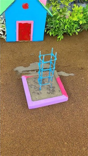🏗️ Building a Mini Cement Pillar with Steel Rods | DIY Construction #shorts #youtubeshortsviral