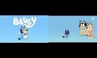 Mix of 2 videos from youtube : bluey song and bluey song reverse