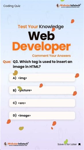 Web Developer Quiz in HTML/CSS/JS! #Shorts #viral #webstarinfotech #ytshortvideo