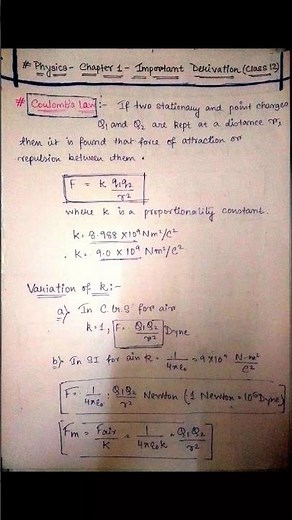 Physics class 12|Chapter 1||Important Derivation Notes||Electrostatics ||Board Suggestions