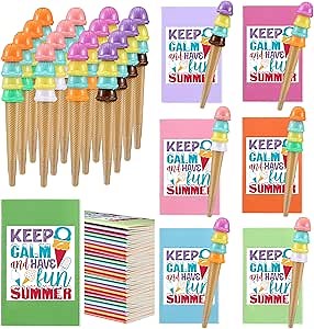 Sayglossy 48 Pcs End of Year Gift Include 24 Colorful Notebook 24 Pcs Ice Cream Pen Graduation Gift End of Term Summer Birthday Ice Cream Party Favors for Office