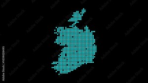 Ireland digital map. Map of Ireland in dotted style. Shape of the country filled with rectangles. Creative video. Stock Video