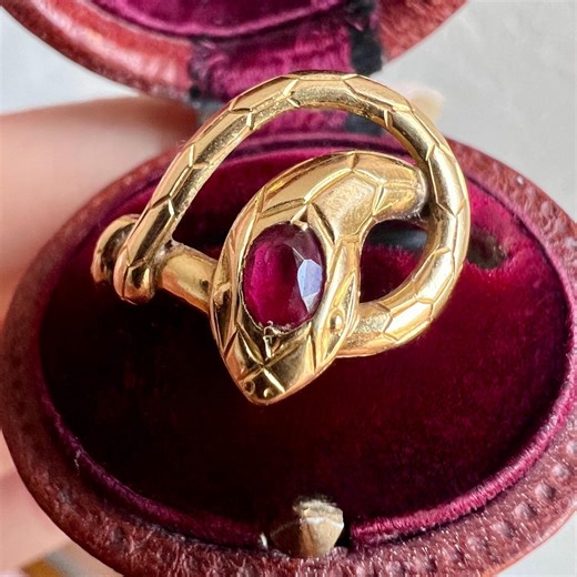 Vintage 18K Gold Snake Ring Ruby Synthetic Serpent Jewelry Yellow Gold - Etsy
