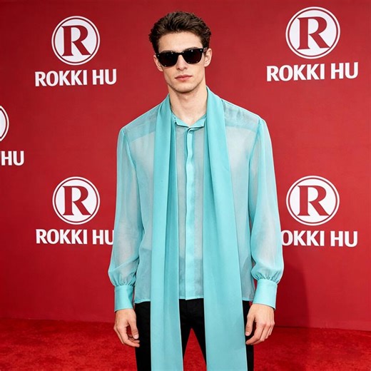 Men's Sheer Chiffon Shirt with Scarf Tie Neck | Custom Georgette Button-Down