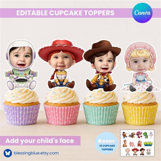 Personalized Toy Story Cupcake Toppers With Custom Face, Printable Party Decor (canva Template) - Etsy