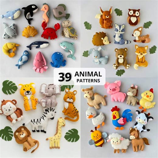 39 Felt Animal Sewing Patterns PDF Bundle, Baby Mobile Pattern Set, Woodland Safari Farm & Ocean Animals, Nursery Decor DIY - Etsy Australia