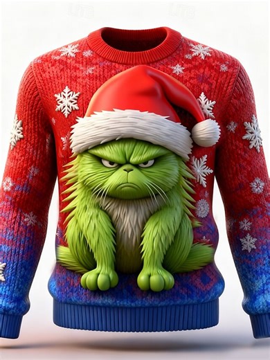 Ugly Christmas Sweater Men's 3D Print Cartoon Character Pullover Sweater Jumper Knitwear Crewneck Casual Vacation Daily Festival Keep Warm Long Sleeve Spring Fall Winter Red Blue Purple 2025 - $36.99