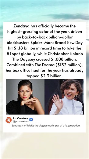 Zendaya's box office run is officially unreal. Three films, over $2.3 billion. #Zendaya