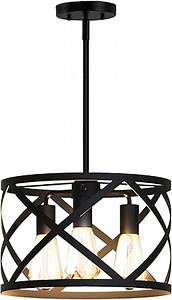 Koda | Ludwig 3-Light Pendant Light Fixture, 3 x 600 Lumens LED Bulb Included, Vintage Farmhouse Industrial Metal X-Cage Design, for Home Kitchen Lighting, Bar Lights Hanging, Living Room, Hallway