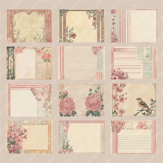 Junk Journal Pastel Pink Filler Pages,butterfly, Horizontal Shabby Antique Floral Background, Digital Paper Printable Scrapbook Porch Prints - Etsy