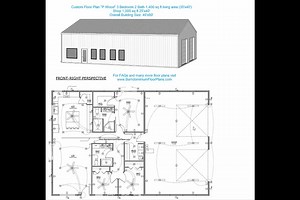 1,400 sq ft Custom Barndominium Floor Plan "P Wood" 40x60 3 bed 2 bath Floor Plan review. This is a review of a 1,400 sq ft Custom Barndominium Floor Plan. It has 3 bedrooms and 2 bathrooms along with a 1,000 sq ft shop. This video also shows where we could add 10 feet to the width of the living area to enlarge the bedrooms, living room, master bathroom and kitchen areas. This plan does not have any porches so it looks like a shop home also known as a shouse. The living room is 15'x24'. The kitc