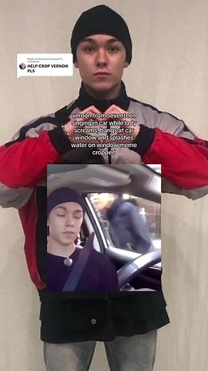 Replying to @Namjoonslawyer7 vernon from seventeen singing in car while lady screams, bangs at car window and splashes water on window meme cropped || #버논 #세븐틴 #vernon #seventeen #meme #kpop #fyp